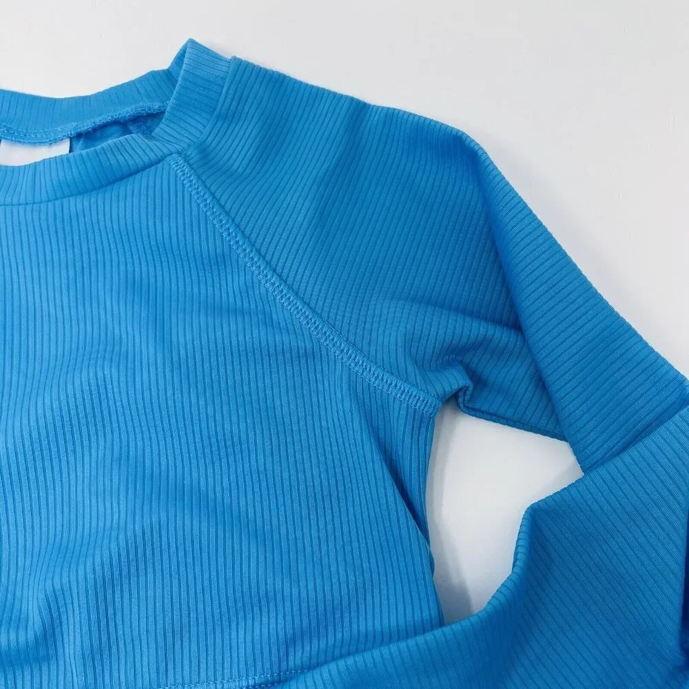 Art Class Girls Size Medium 8 Cyber Long Sleeve Swim Top in Blue Turquoise‎ 746